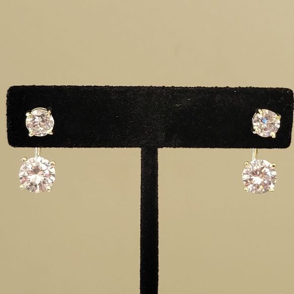 Earrings Silver Tone Double Crystal Earrings #1033 - Picture 8 of 14